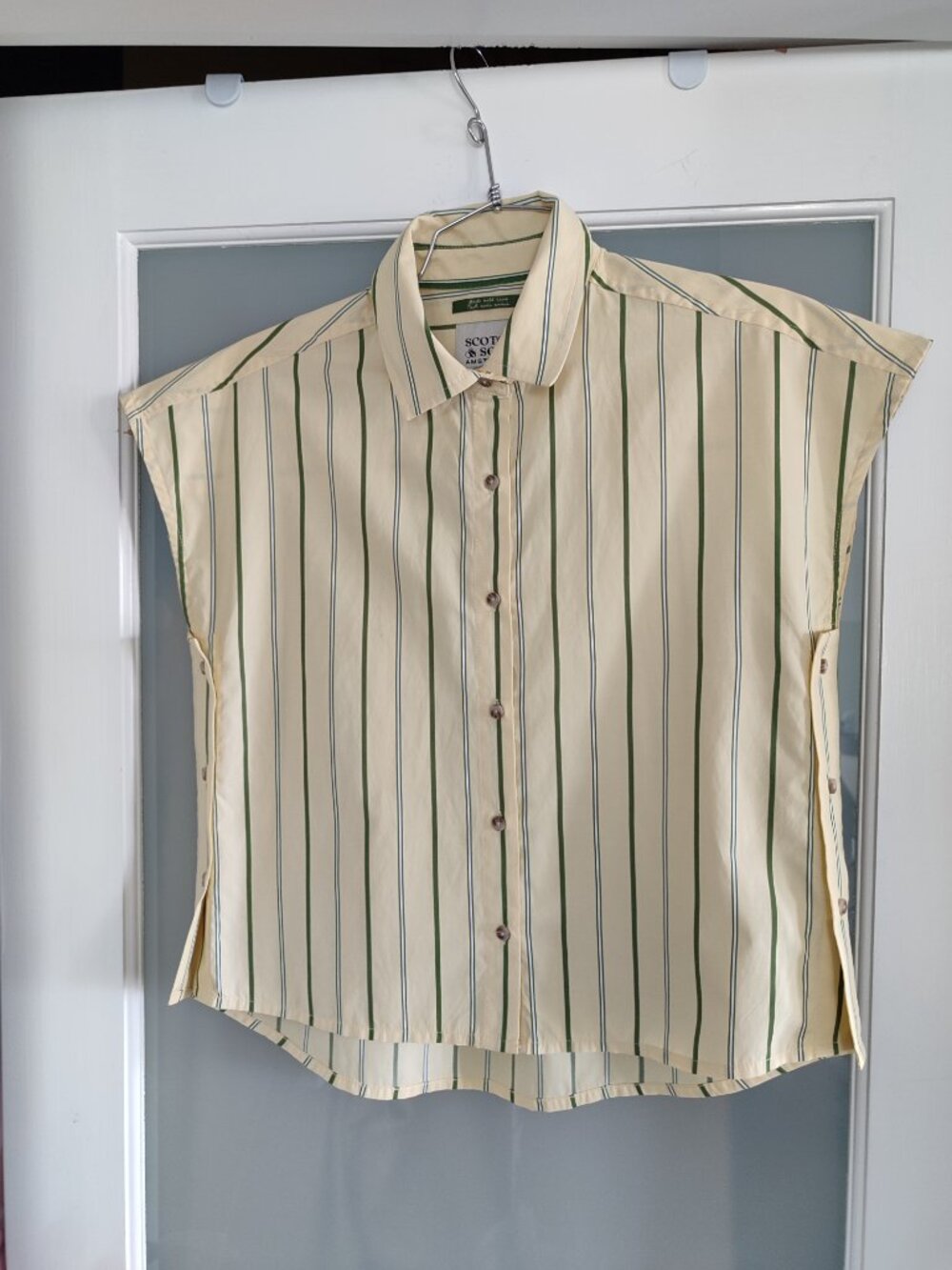 Trendy Amsterdam designer Oversized  Striped Side- Button Shirt XS/S EUC